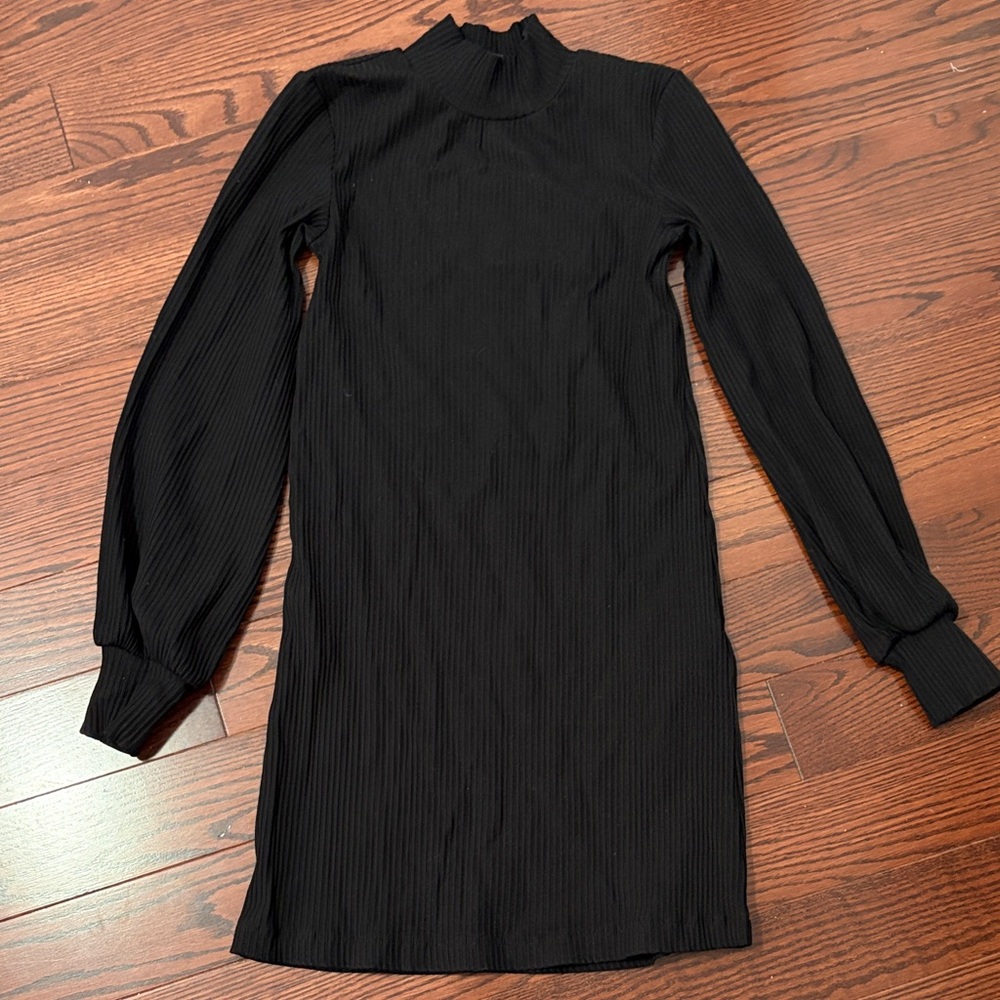 Wilfred Black Ribbed Mock-Neck Long Sleeve Mini Dress